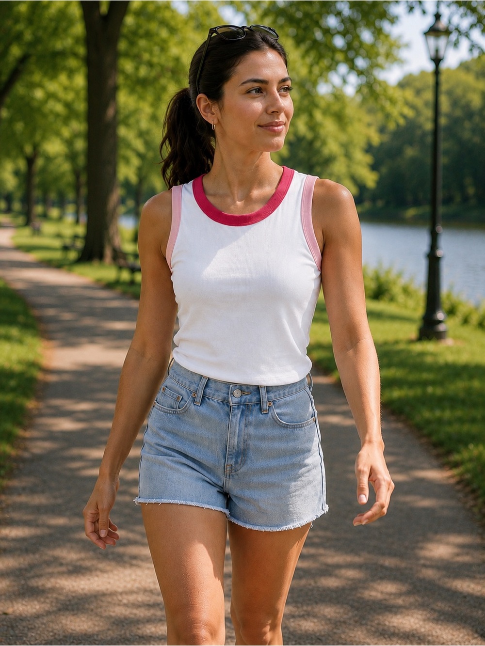 Evereve Ribbed Colorblock Tank Top White Pink Women’s Medium Casual Trendy
